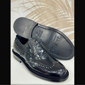 Men's Black studded wingtip Leather Brogue Shoes